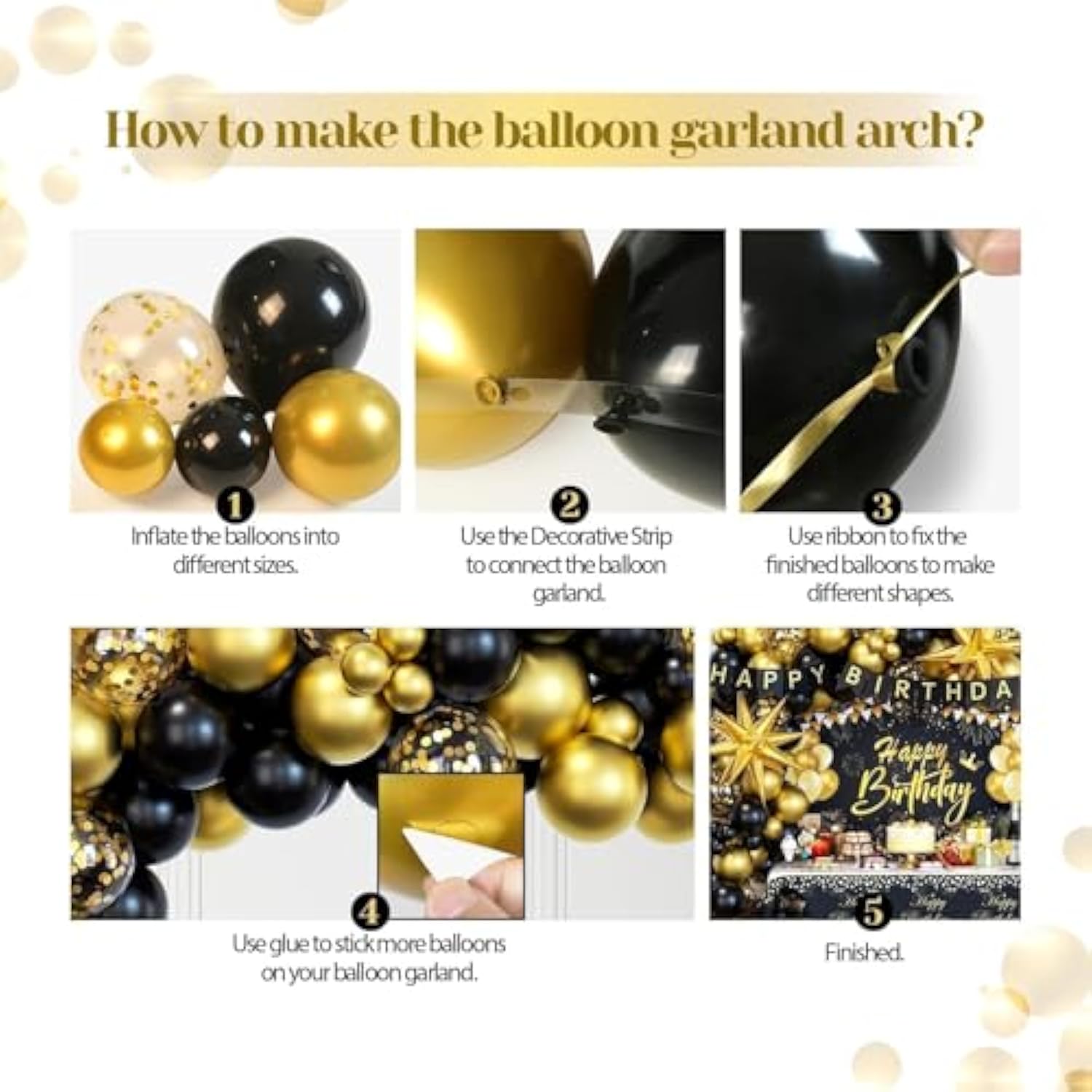 71pc Black & Gold Birthday Decor Kit with Backdrop, Banner, Balloons and Tablecloth