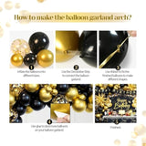 71pc Black & Gold Birthday Decor Kit with Backdrop, Banner, Balloons and Tablecloth