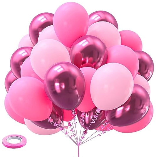 Pink Balloons Metallic Hot Pink Balloons 60Pcs 12Inch Light Pink Dark Magenta Pink Latex Balloons For Grils Birthday Princess Baby Shower Wedding Party Supplies Decoration