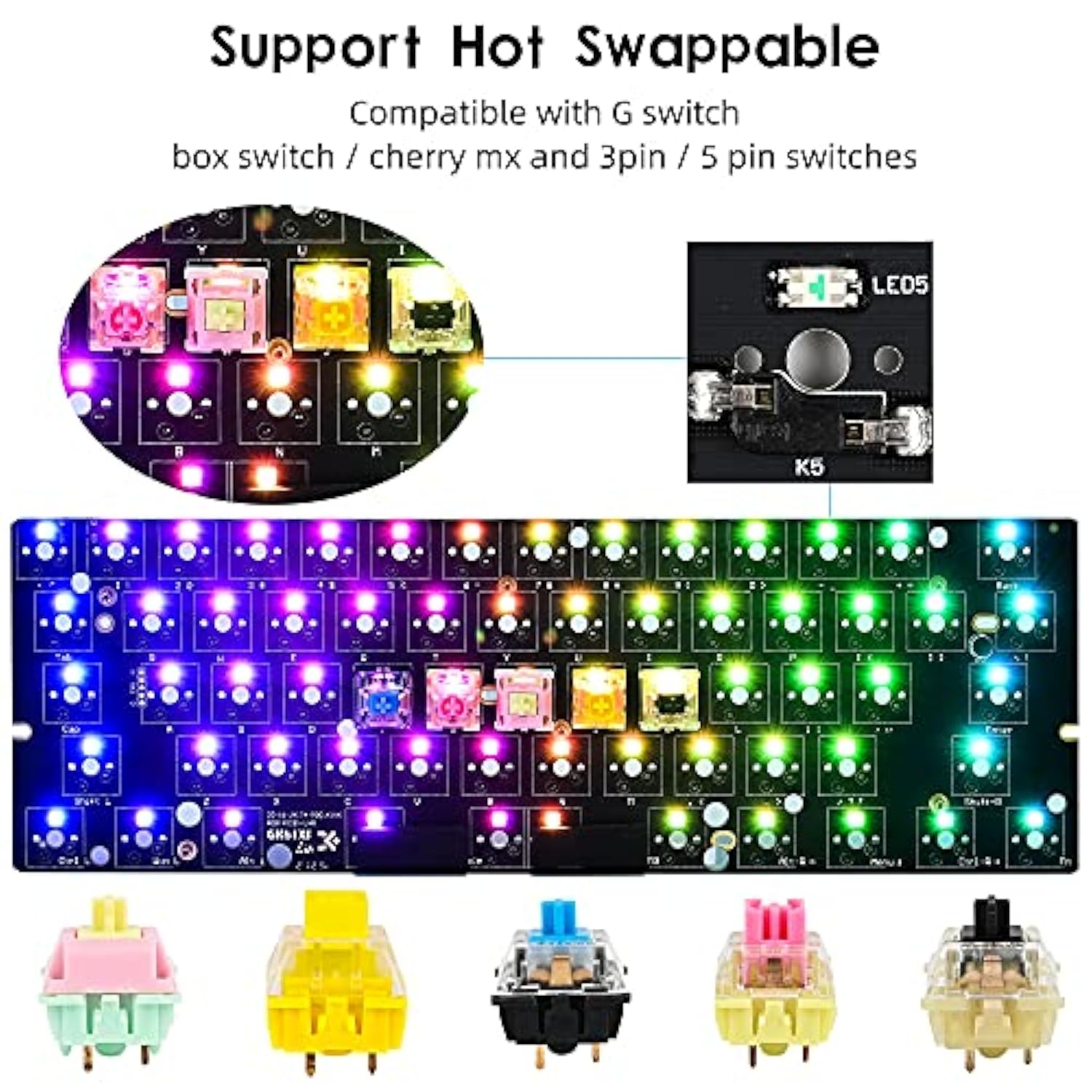 Gk61X V3 Pcb Plate Case For 60% Keyboard Custom Hot Swappable Rgb Keyboard Diy