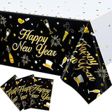 3 Pack 2026 Happy New Year Table Covers 54x108in Black Gold Party Decor