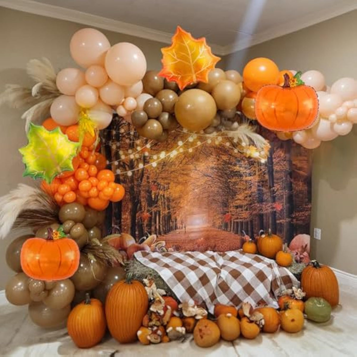 Fall Balloon Arch Kit 133PCS Orange Brown Nude Balloons with Pumpkin Foil for Baby Shower Party