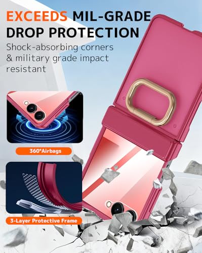 for  Galaxy Z Flip 7 Case with Rotatable Ring,Built-in Screen Protector Hinge Protection Case for  Galaxy Flip 7 Shockproof Rugged