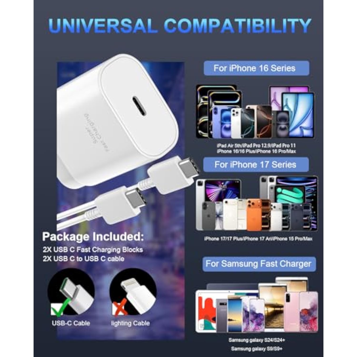 iPhone 15 Charger Fast 30W USB C Block & 10FT Cable for iPhone/iPad/Samsung