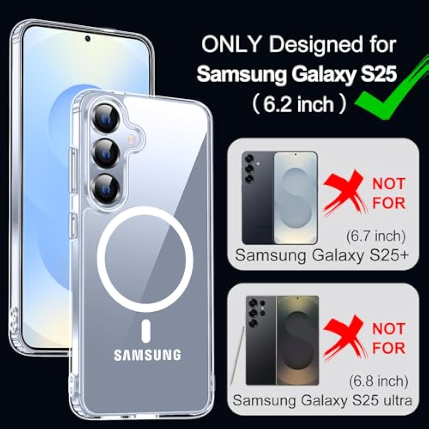 For Samsung Galaxy S25 Case With Screen Protector,[Compatible With Magsafe] -Grade Protection,Magnetic Phone Case For Samsung Galaxy S25,Clear