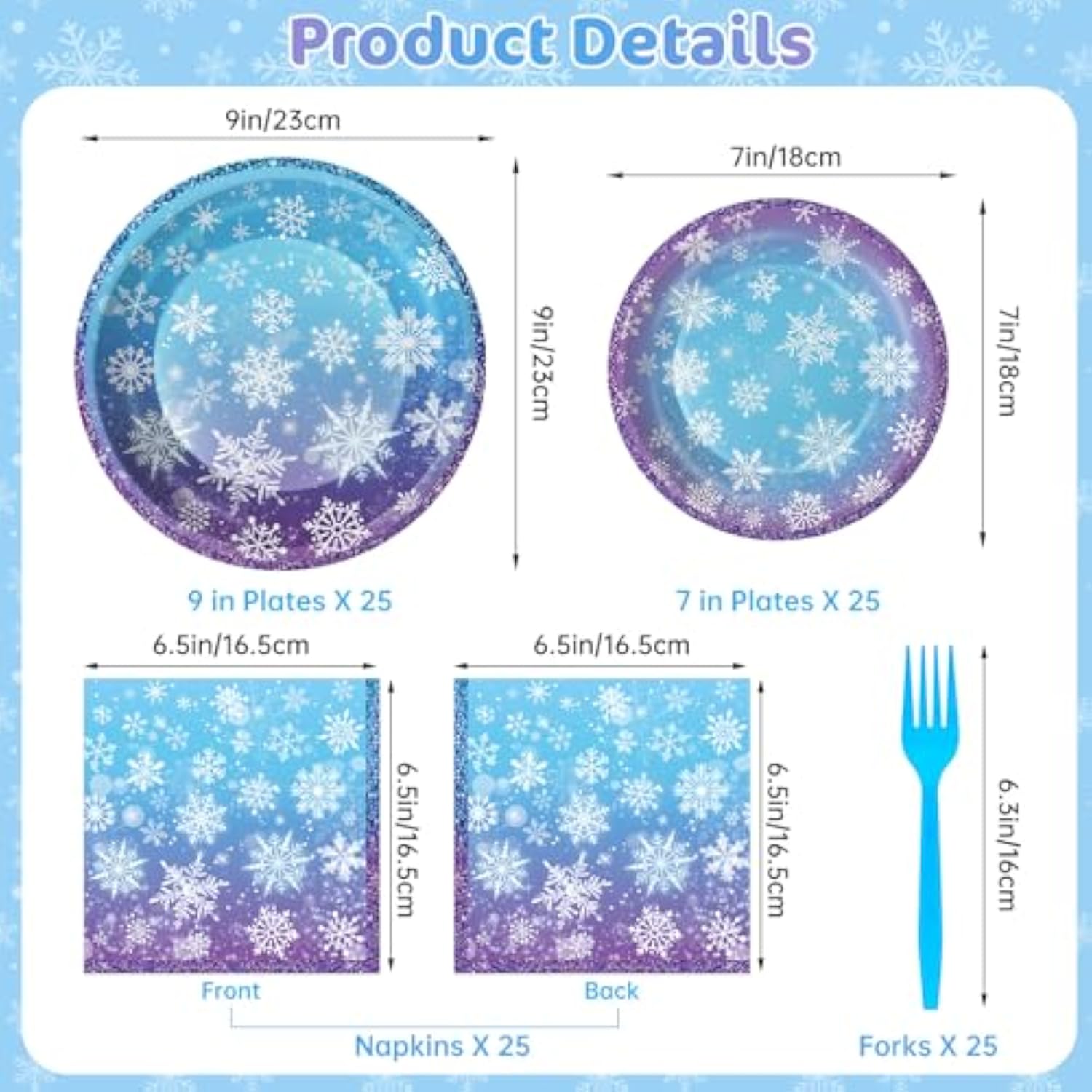 100 Pcs Frozen Plates And Napkins Sets - Snowflake Round Tableware, Disposable Winter Paper Dessert Plates And Napkins Forks For Christmas Winter Wonderland Party Supplies Table Decor, Serves 25