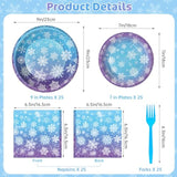 100 Pcs Frozen Plates And Napkins Sets - Snowflake Round Tableware, Disposable Winter Paper Dessert Plates And Napkins Forks For Christmas Winter Wonderland Party Supplies Table Decor, Serves 25