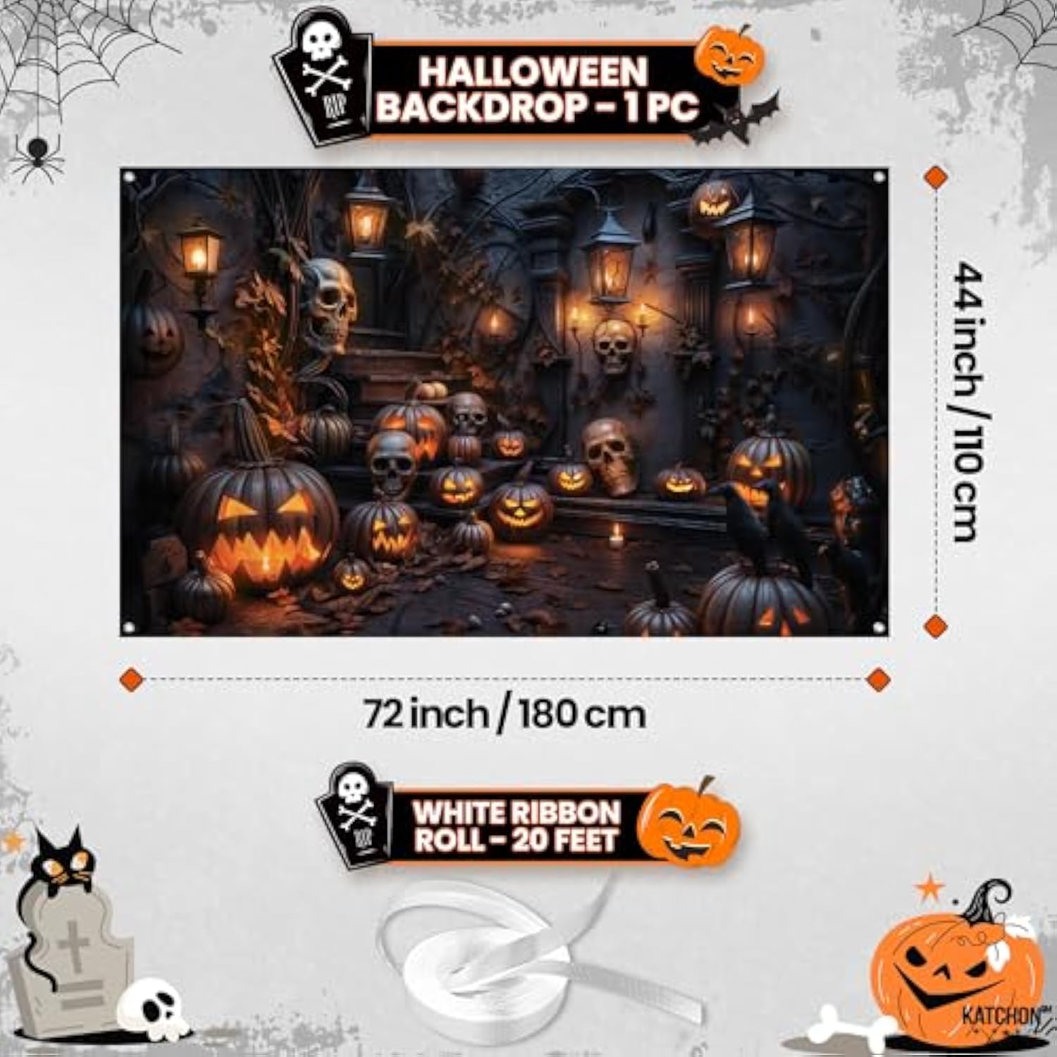 XtraLarge Spooky Halloween Backdrop 72x44 Inch Pumpkin Banner Party Decoration