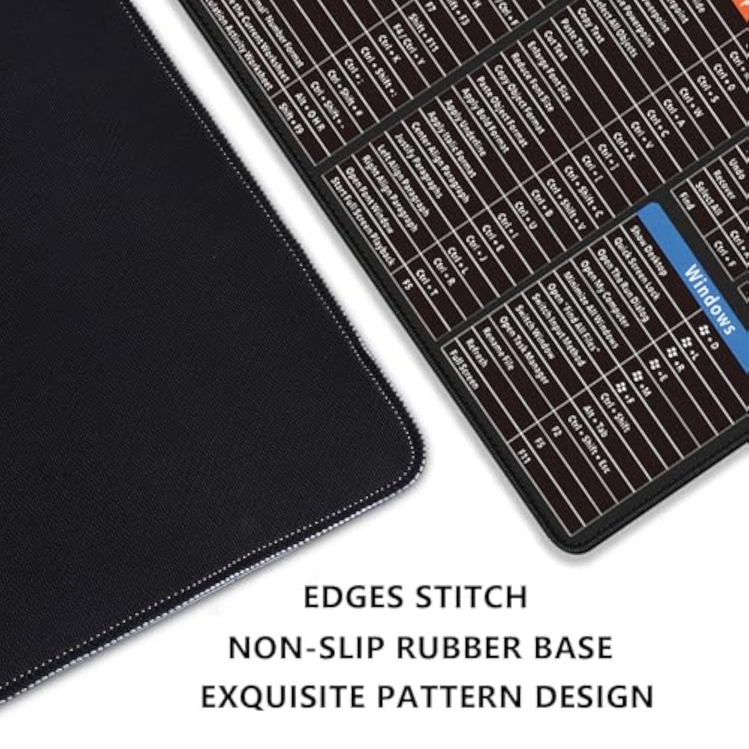 Large Extended Gaming Mouse Pad With Word Excel Office Software Excel Shortcuts Ppt Windows,Stitched Edges Nonslip Waterproof Rubber Base Mouse Pad For Office Desk Pad(27.5X11.8 In)