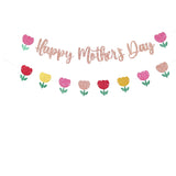 Happy Mother's Day Banner Set Decoration for Mother's Day Party Decorations Backdrop Garland for Mom Mother's Day Glitter Garland Photo Props (Rose Gold Tulip)