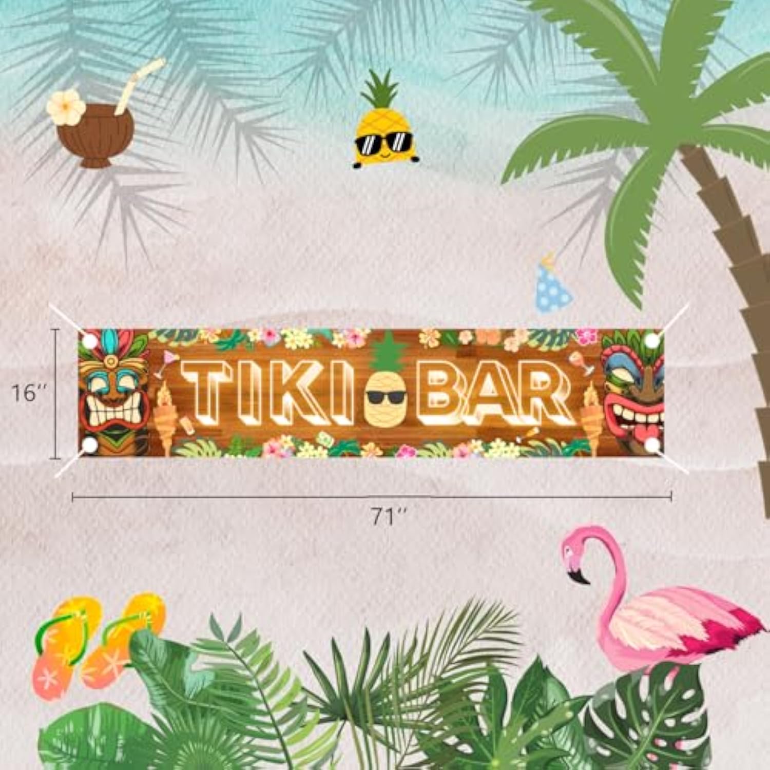 Tiki Bar Sign Tiki Party Decorations, Hawaiian Luau Party Decorations, Aloha Tiki Banner, Tropical Backdrop For Beach Theme Events