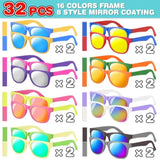 32 Pack Kids Sunglasses Bulk, Sunglasses Party Favors For Kid, 16 Colors Neon Sunglasses With Uv400 Protection, Gift For Birthday, Beach, School Prizes Goodie Bags Stuffers, Summer Pool Party Supplies