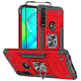 For Moto G Power Case With Screen Protector, Hard Rubber Bumper [Shockproof] Tough Rugged With 360 Rotation Ring Kickstand Cases For Moto G Power 2020 (Red)