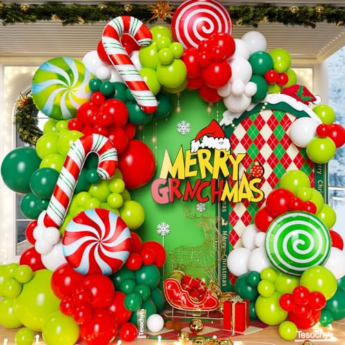 Christmas Balloon Garland Kit,Xmas Red and Green Balloon Arch Kit