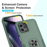 For Moto G Power 5G 2023 & Moto G 5G 2023 Case With Tempered Glass Screen Protector, Heavy-Duty Tough Rugged Phone Case Cover With Ring Holder Kickstand [Dark Green]