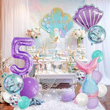 Mermaid Birthday Decorations, 13 Pcs Mermaid Balloons Decorations, Mermaid Foil Balloon Mermaid Tail Balloon Mermaid Decorations For Birthday Party, Baby Shower (Number 5)