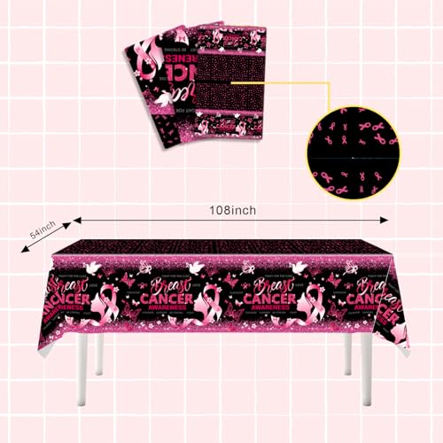 3 Pieces Breast Cancer Table Cloth, Breast Cancer Awareness Decorations
