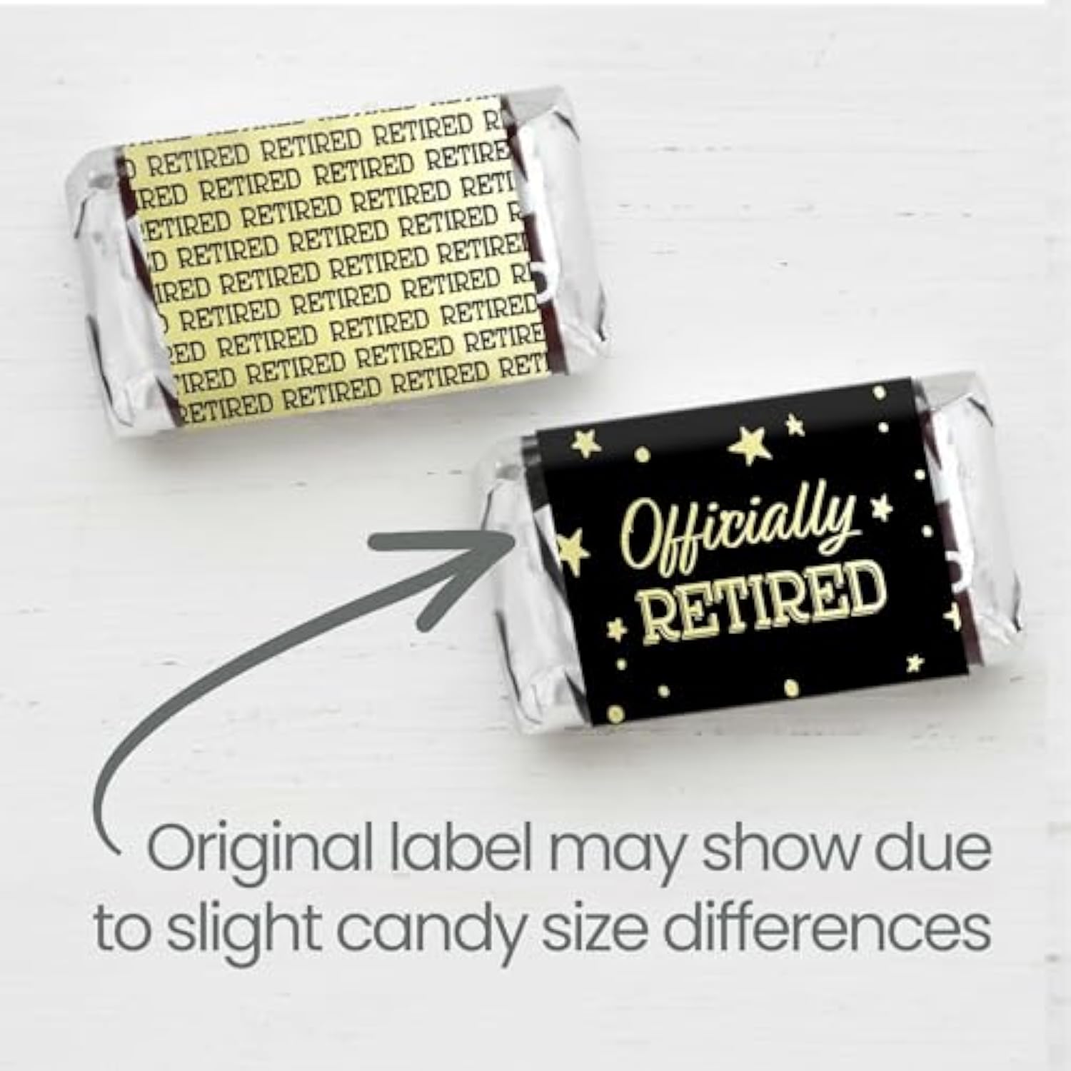 Black And Gold Retirement Mini Candy Bar Wrappers – 42 Stickers, Shiny Gold Foil Labels For Retirement Party Favors, Candy Buffet, And Decorations