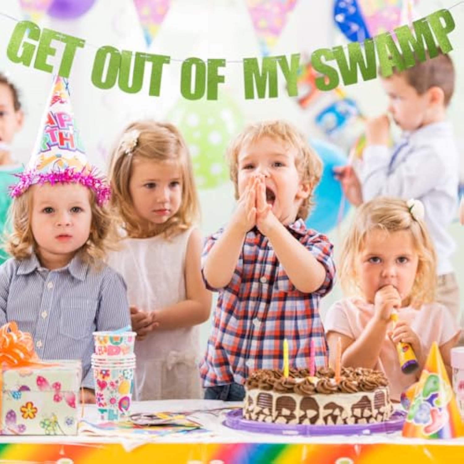 Get Out Of My Swamp Banner Green Glitter Birthday Party Decorations Housewarming Party Decor Supplies