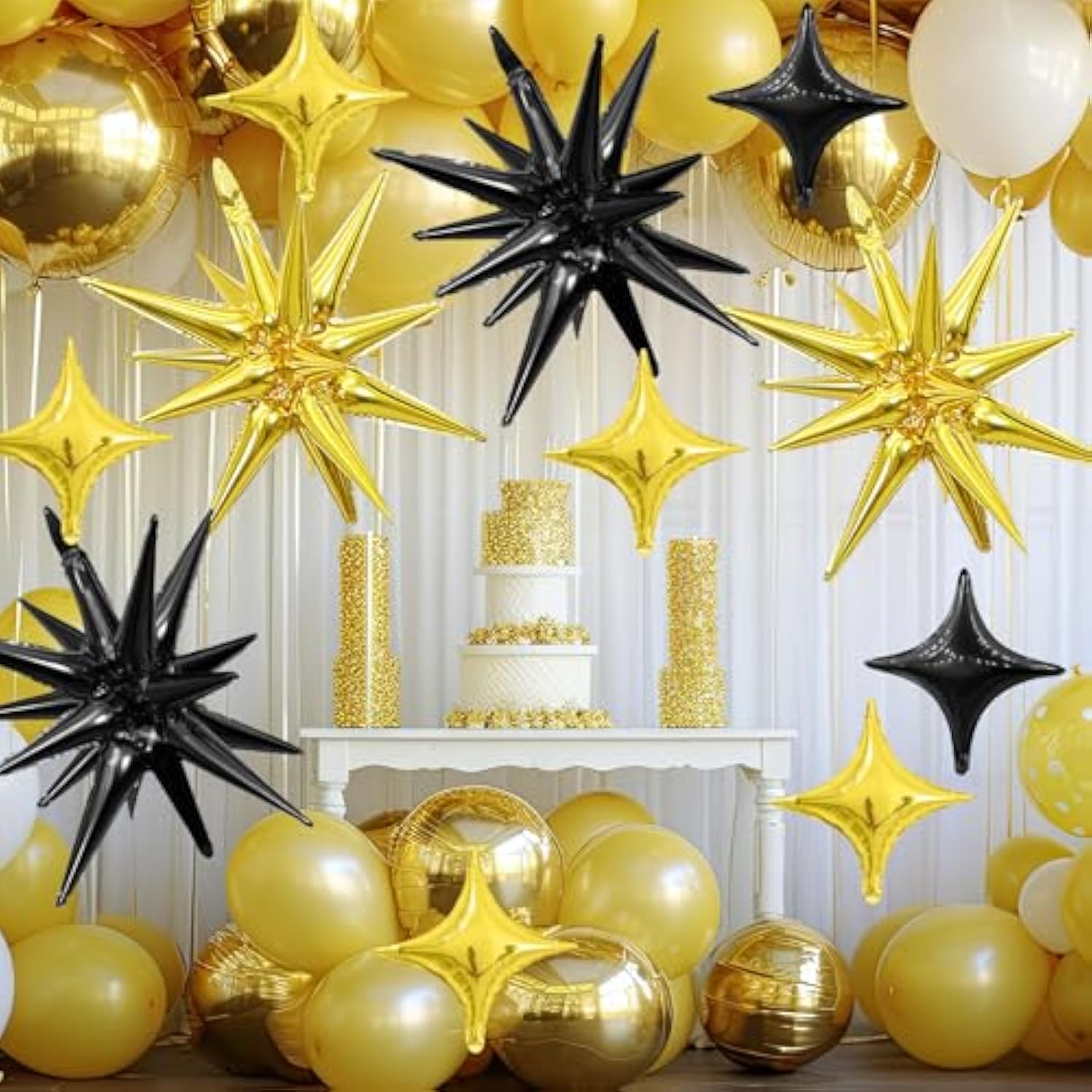 Black Gold Star Balloon Kit 16pcs for Birthday Wedding Baby Shower Parties
