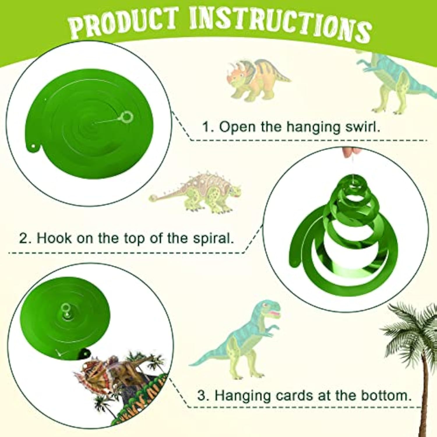 57 Pcs Dinosaur Hanging Swirls Birthday Party Decorations Jungle Theme Party Supplies Dinosaur Foil Swirls Ceiling Spiral Streamers For Girl Boy Baby Shower, Only 27 Cards