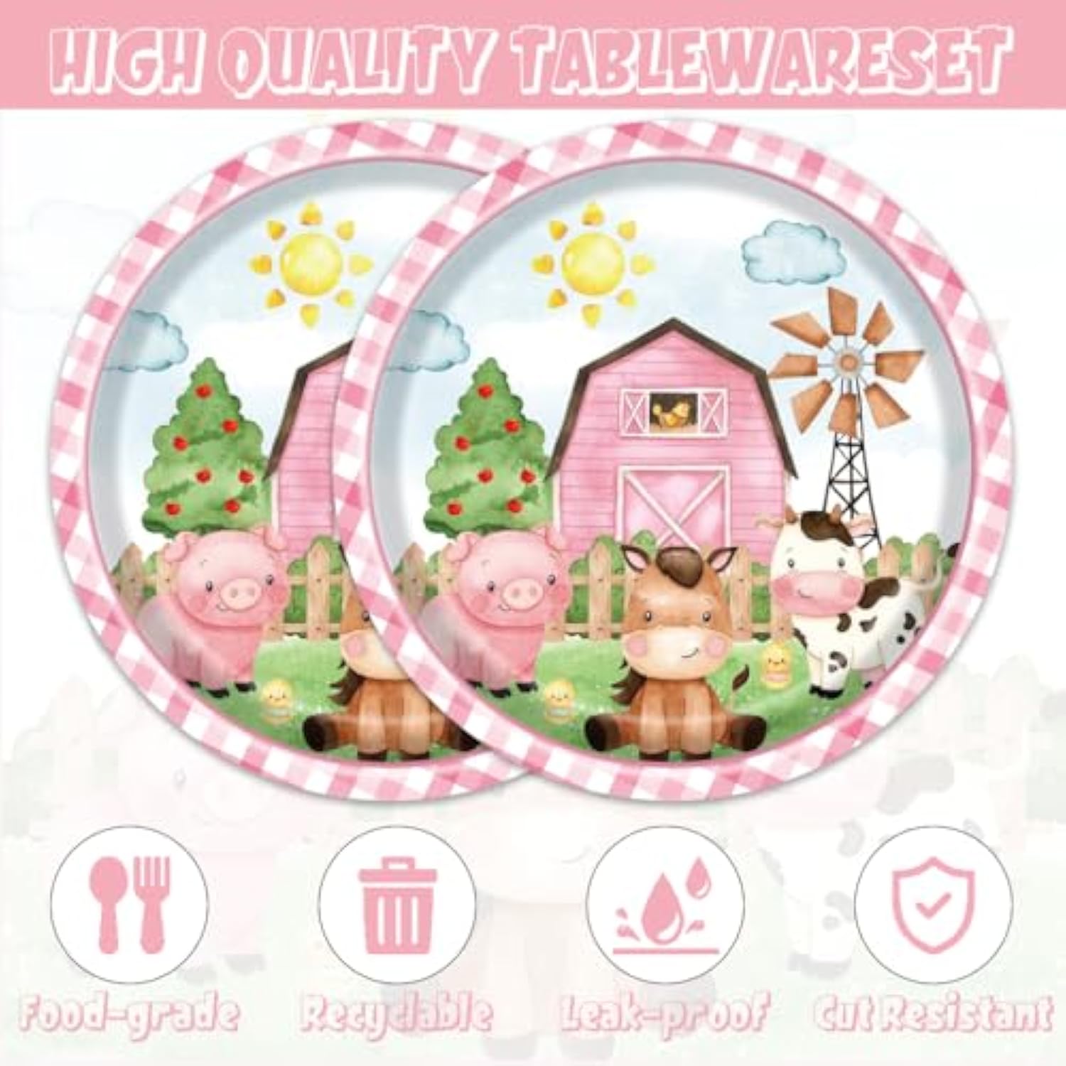 40pcs Pink Farm Party Supplies 20 Plates 20 Napkins Animal Party Decor