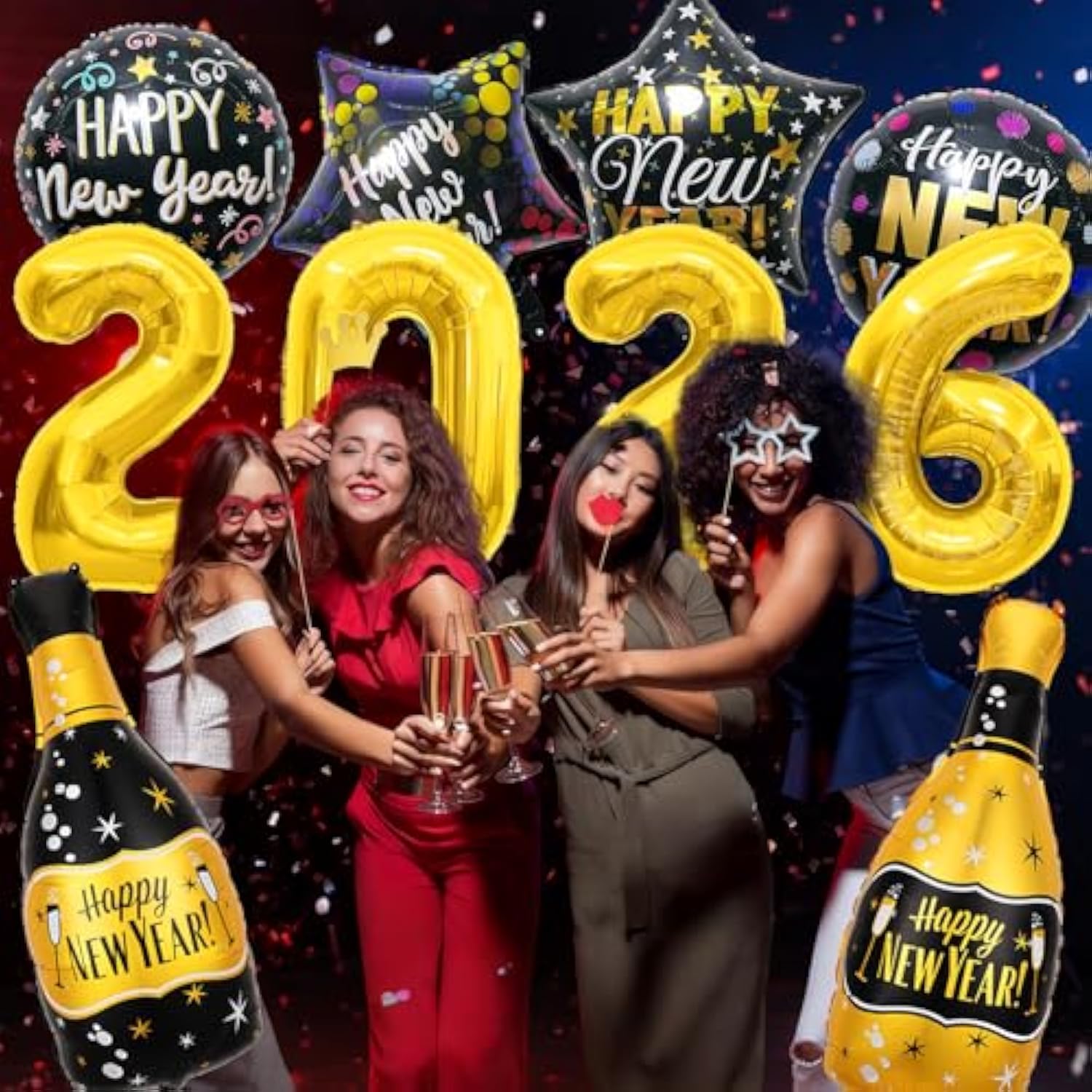 10pcs New Year 2026 Foil Balloons Set for NYE Party Supplies
