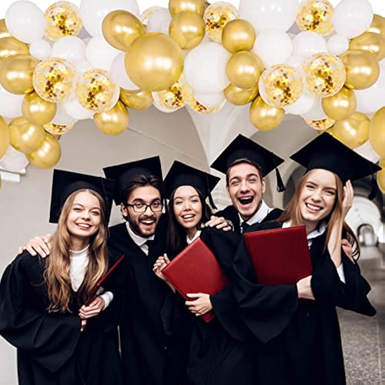 Gold And White Balloons Set, 90Pcs Gold Balloons 12 Inch White And Glod Confetti Letax Balloons For Birthday Anniversary Wedding