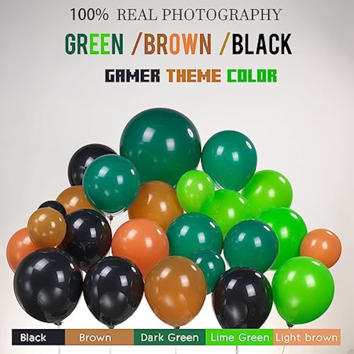 135pcs Green Black Brown Gamer Balloon Garland Kit for Video Game Party