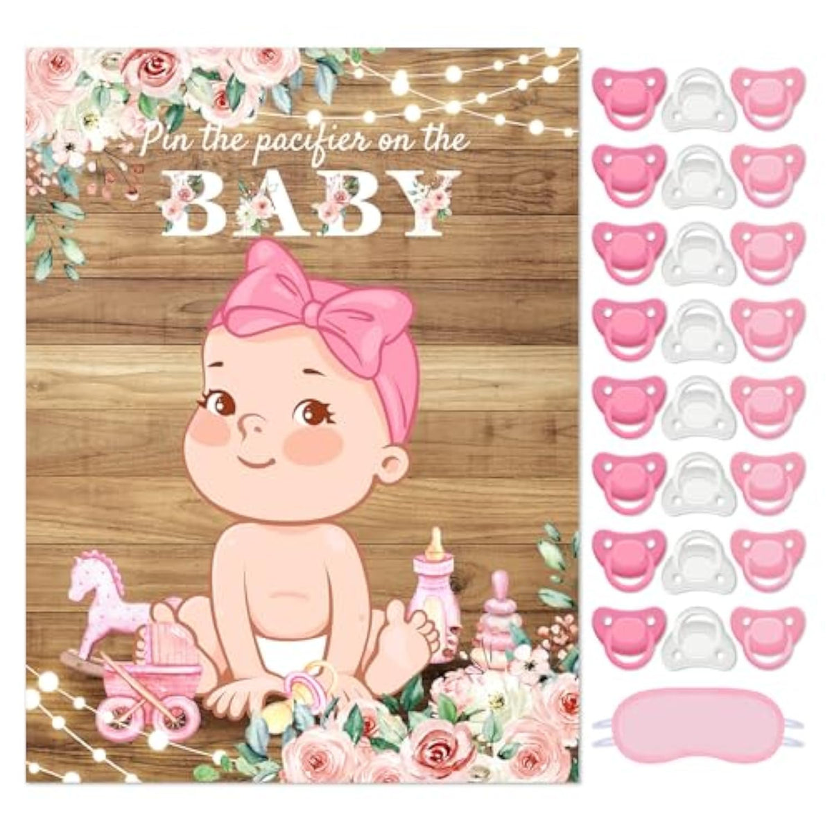 Pin The Pacifier Baby Shower Game Baby Shower Party Decorations Include Large Poster 24 Pacifier Stickers Blindfold Game Set For Birthday Party Decor Supplies(Country Girl)