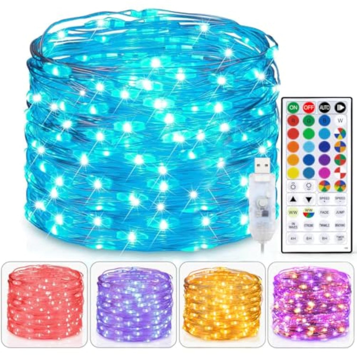 Fairy Lights Usb Plug In 33Ft 100Leds With Remote, Warm White 20 Color Changing Light Twinkle Firefly String Lights For