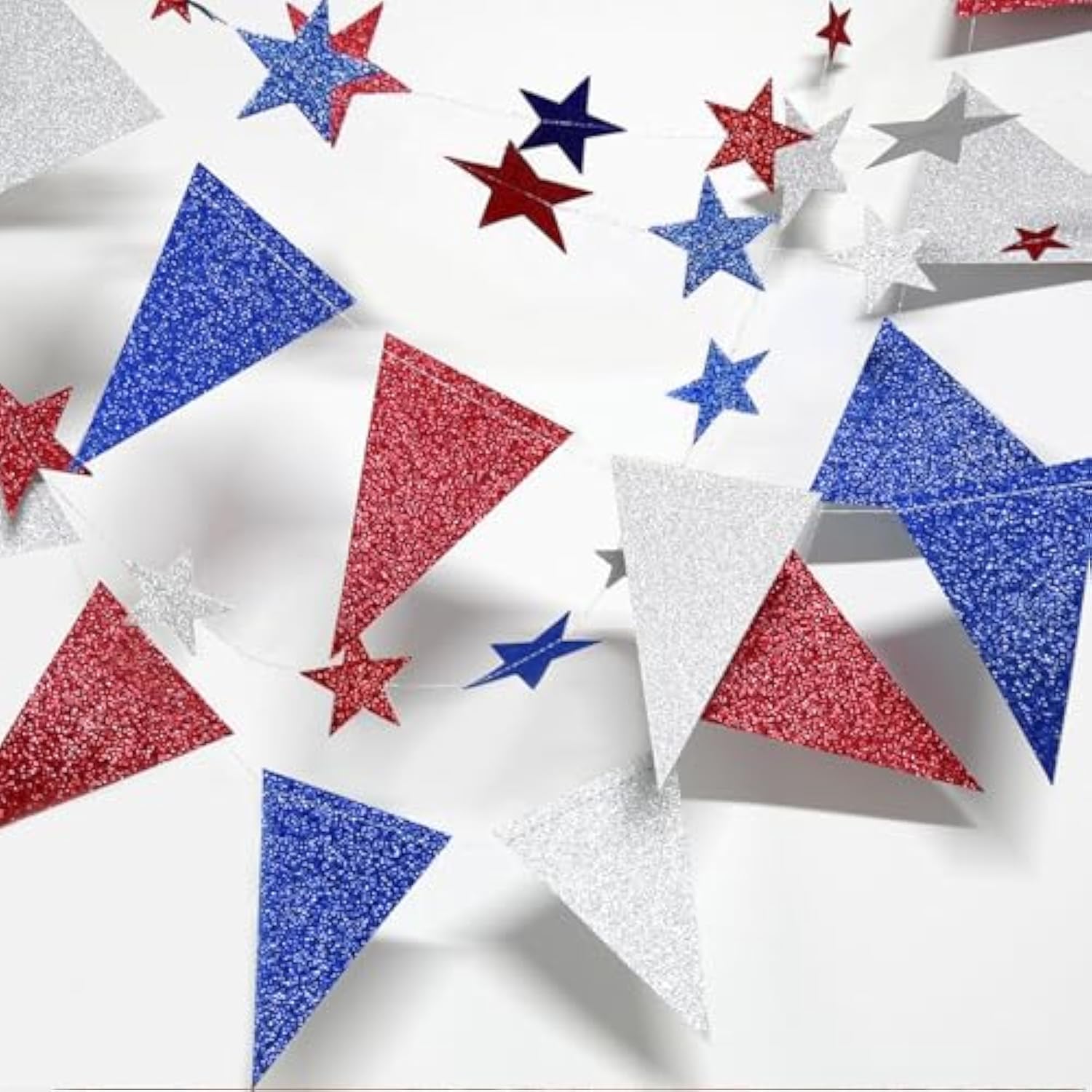 4Th Of July Patriotic Decorations Set Glitter Star Streamers Pennant Bunting Banner Red White Blue Garland For Independence Day Veterans Labor Day Decor Holiday Memorial Day Party Supplies