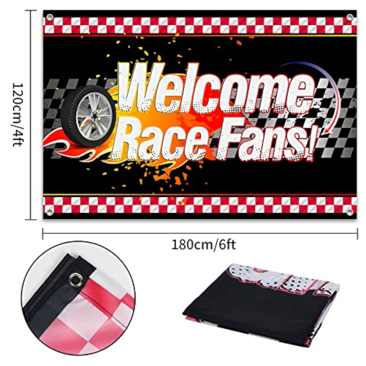 6X4Ft Welcome Race Fans Banner Backdrop - Racing Car Birthday Decorations Party Supplies