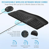 Ergonomic Wireless Keyboard Mouse Combo, Bluetooth/2.4G Dual Channel, Split Design, Soft Foam Palm Rest, 4 Level Dpi Adjustable Wireless Mouse, Rechargeable, For Windows/Mac/Android?Black?