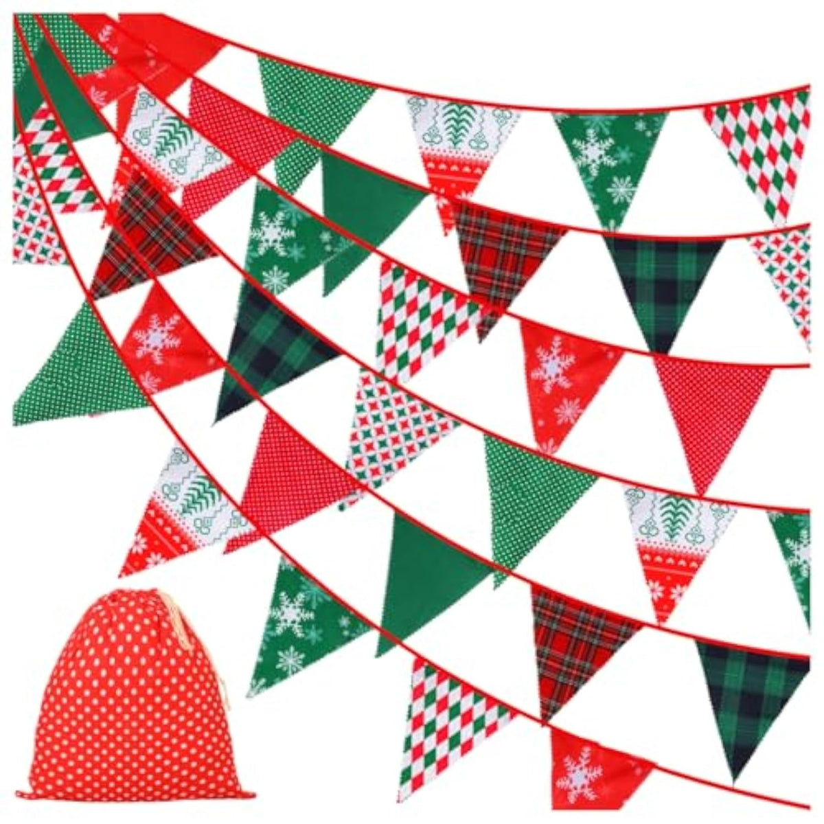 40 Feet Christmas Fabric Pennants Banner Triangle Flag Vintage Christm