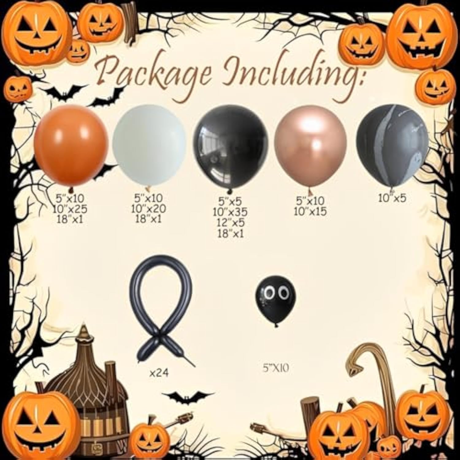 153Pcs Halloween Balloon Arch Kit - Black & Orange Spooky Balloons for Party Decorations