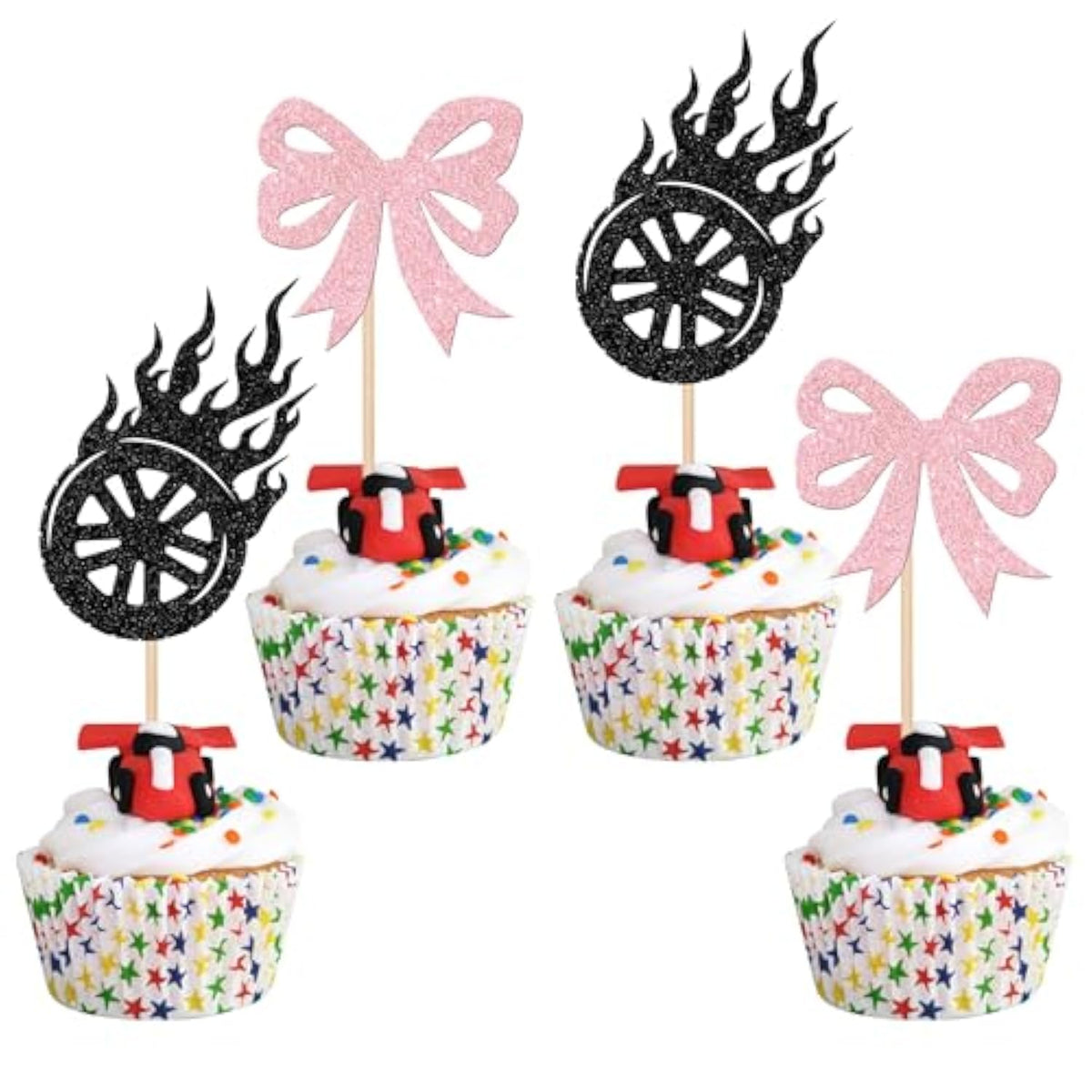 24 Pcs Burnouts Or Bows Cupcake Toppers Glitter Gender Reveal Birthday Decorations Boy Or Girl Cupcake Picks For Gender Reveal Theme Baby Shower Boys Girls Birthday Party Cake Decorations Supplies