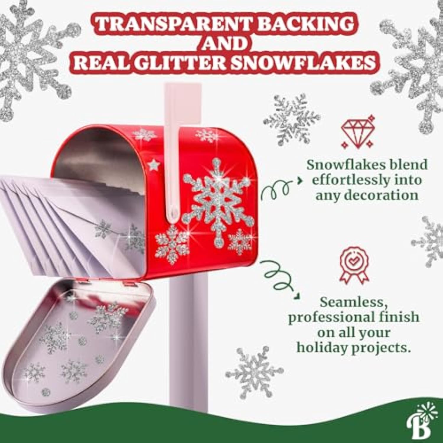 Snowflake Stickers Large Real Glitter Silver For Christmas Envelopes, Crafts, Cards - Happy Holiday Silver Snowflakes