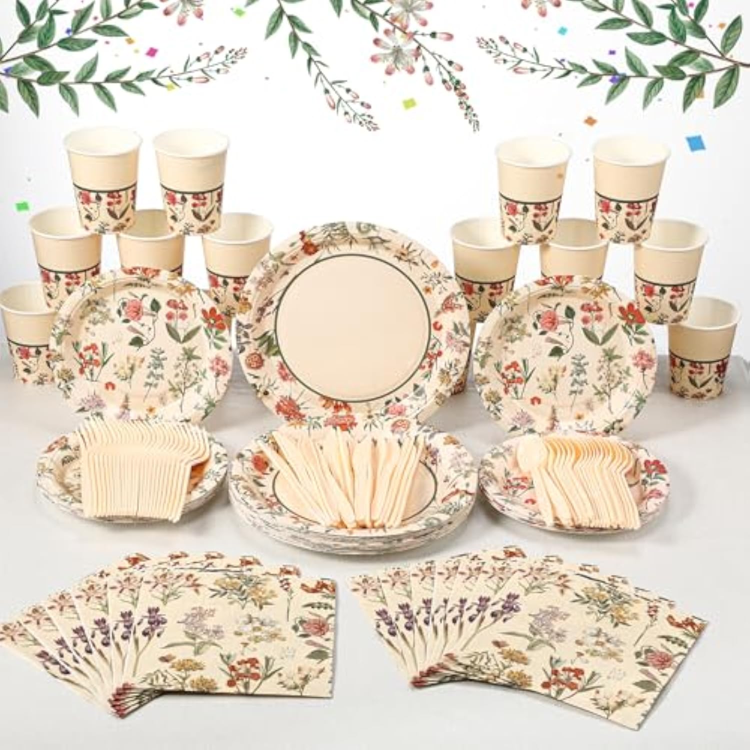 25 Set Floral Party Tableware – Disposable Plates & Napkins for Tea & Birthday