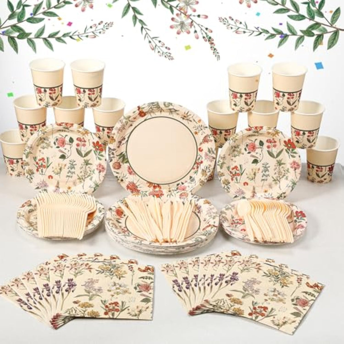 25 Set Floral Party Tableware – Disposable Plates & Napkins for Tea & Birthday