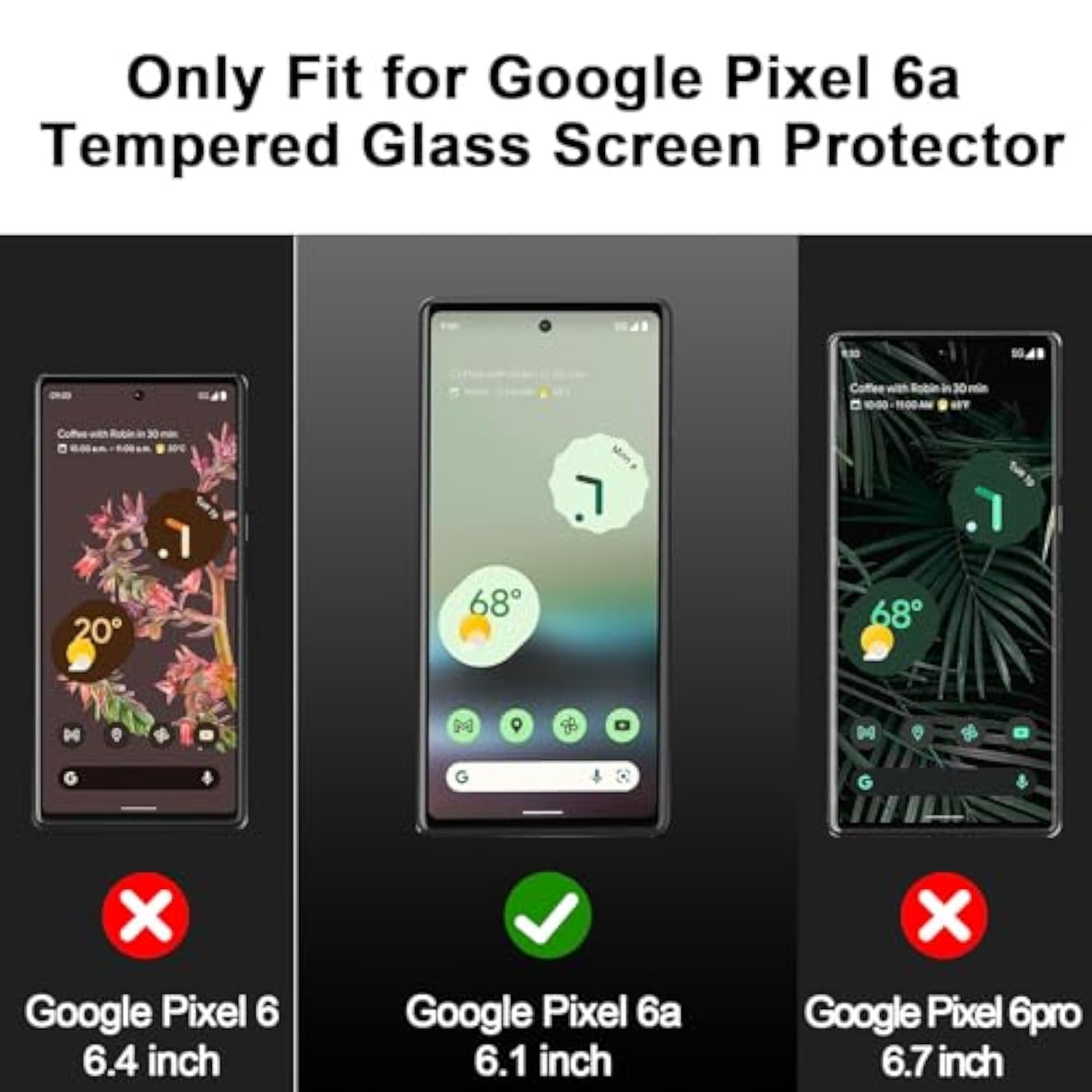 [3+3 Pack Glass Screen Protector For Google Pixel 6A 5G With Camera Lens Protector, 3D Curved, 6.1 Inch 9H Tempered Glass For Google Pixel 6A Glass Screen Protector