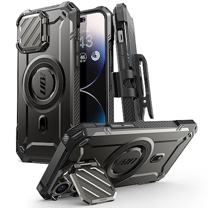 SUPCASE for iPhone 14 Pro Max Case with Camera Cover Stand (UB Mag XT) , [Compatible with MagSafe] [Built-in Belt-Clip] Heavy Duty Magnetic Phone Case for iPhone 13 Pro Max, Black
