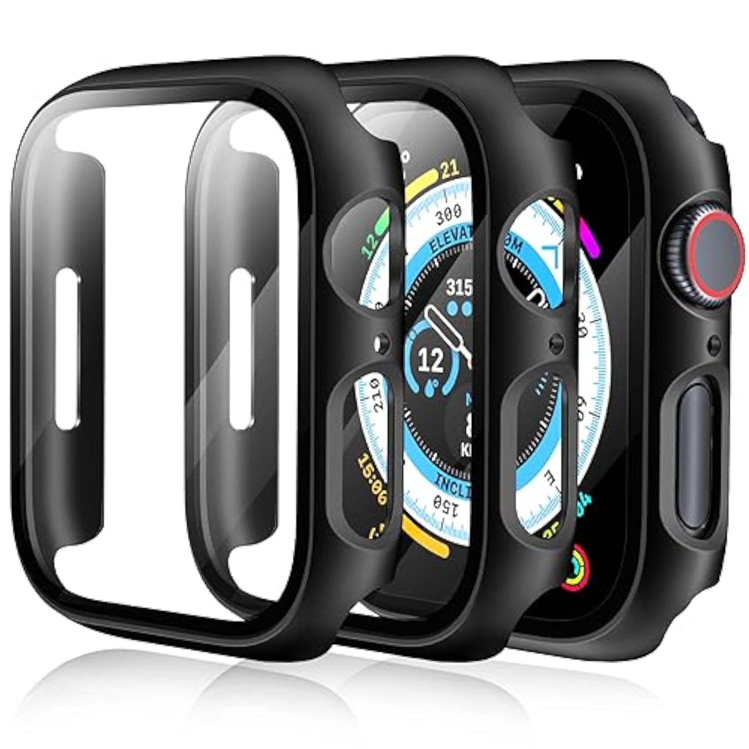 [3 Pack] Case For Watch Series 9 Screen Protector 45Mm Series 8 Series 7, Hard Pc Bumper Cover Hd Tempered Glass Full Protective Case For Iwatch Series 9/8/7 Accessories 45Mm, Black