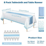 8 Pack Light Blue Dot Tablecloth & Satin Runner Set for Parties  Evens