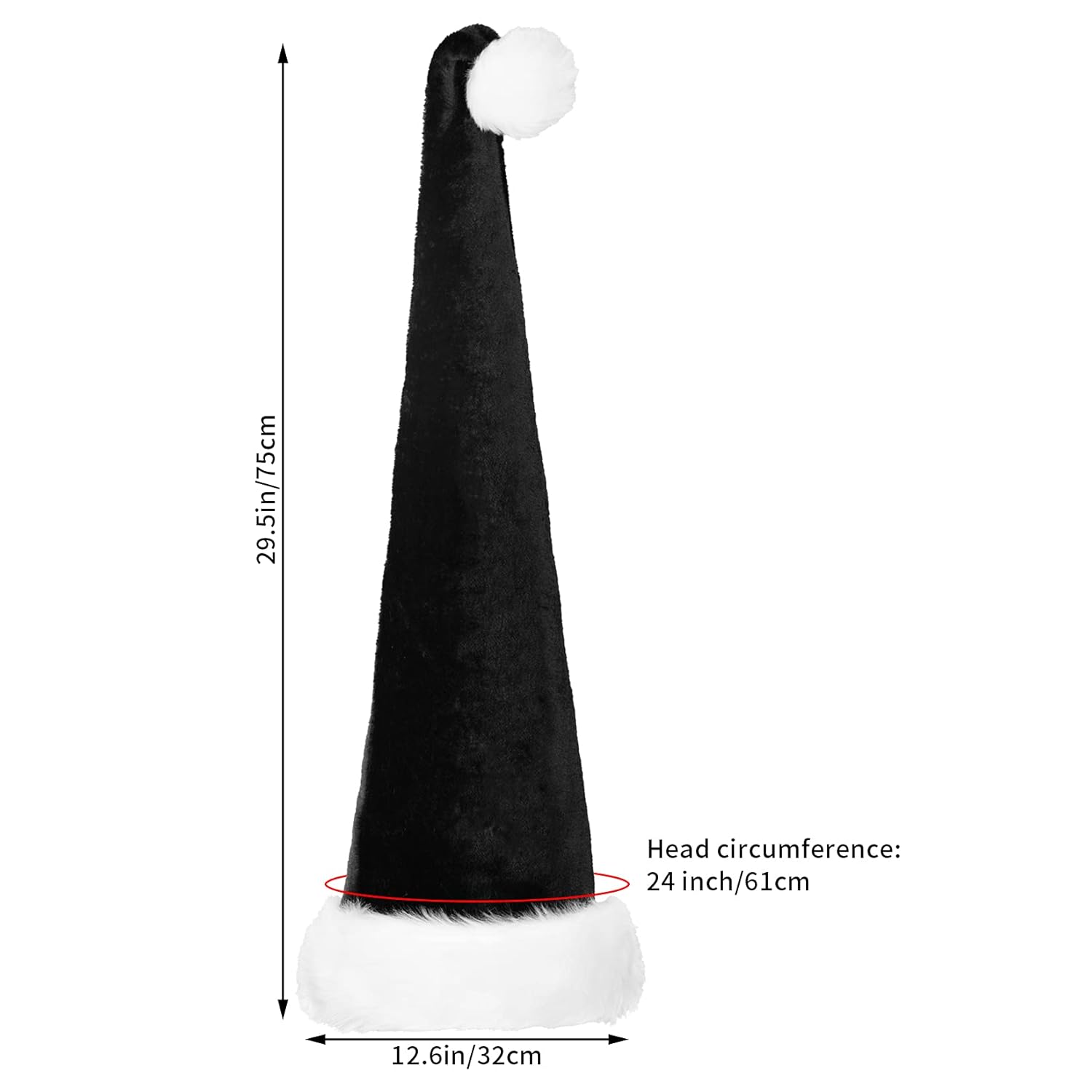 2 Packs Fluffy Santa Hats, 29.5 Inch Black Santa Hats Unisex Adult Velvet Hats For Christmas New Year Festival Party Decorations, Black