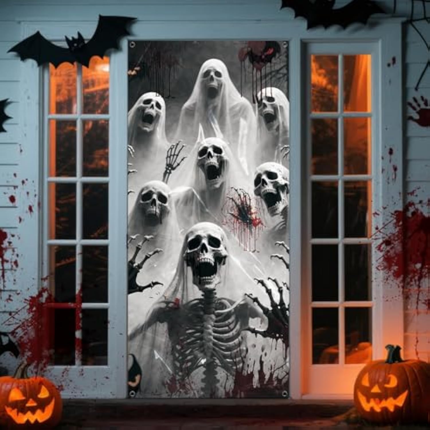 Halloween Door Cover 79x35 Inch Scary Skeleton Zombie Reusable Party Decor Banner