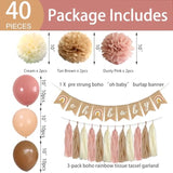 Boho Pink Brown Baby Shower Party Decorations Set - 40-Pack Mauve Blush Pink Tissue Pom Poms Paper Flowers Balloons Tassel Garland Banner Streamers For Baby Shower Backdrop Girl Birthday Nursery Decor
