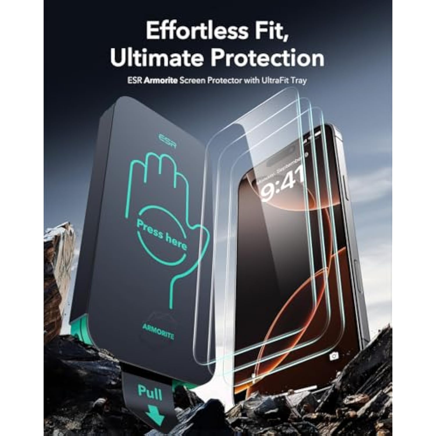Esr 3 Pack 9H+ Glass For Screen Protector, [ Grade Shatterproof & Longest Durable] Armorite Ultra-Tough Tempered Glass With Ultrafit Tray