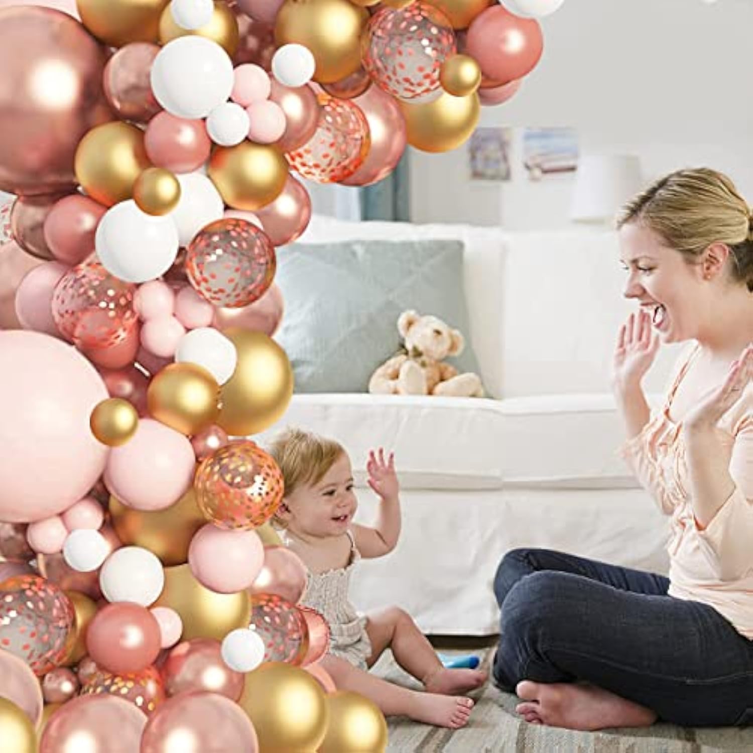 Rose Gold Balloons Garland Arch Kit, Rose Gold Pink White Confetti Balloons For Women Girls Princess Engagement Bridal Shower Wedding Bachelorette Brithday Party Decoration………