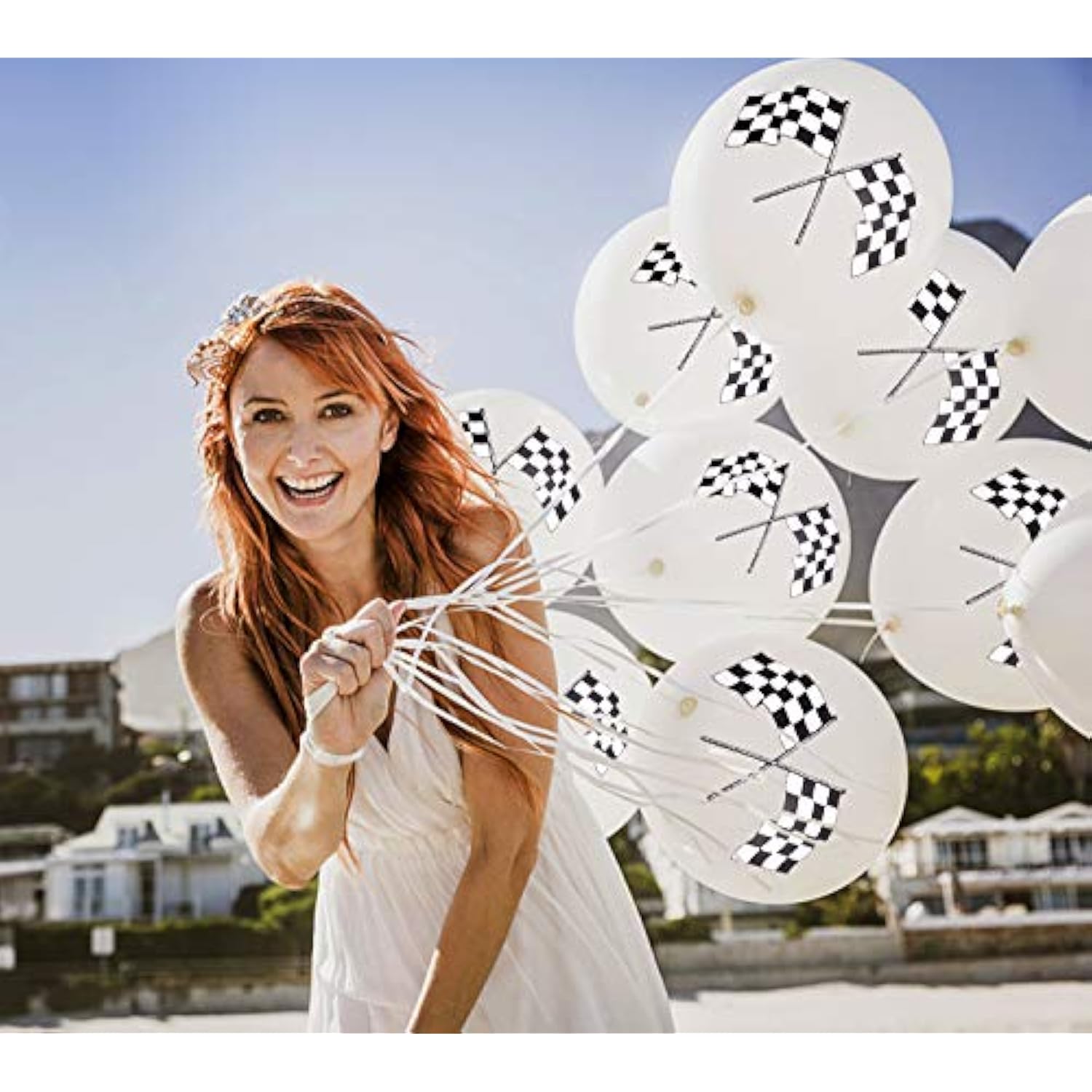 50 Checkered Racing Car Flag Party Balloons - Racing Car/Dirt Bike/Motocross Themed Party Decorations Supplies Black White Checkered Balloon